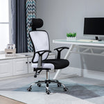 Fauteuil de bureau, chaise de bureau en maille avec hauteur réglable, dossier inclinable, 62x67x118cm, noir et blanc