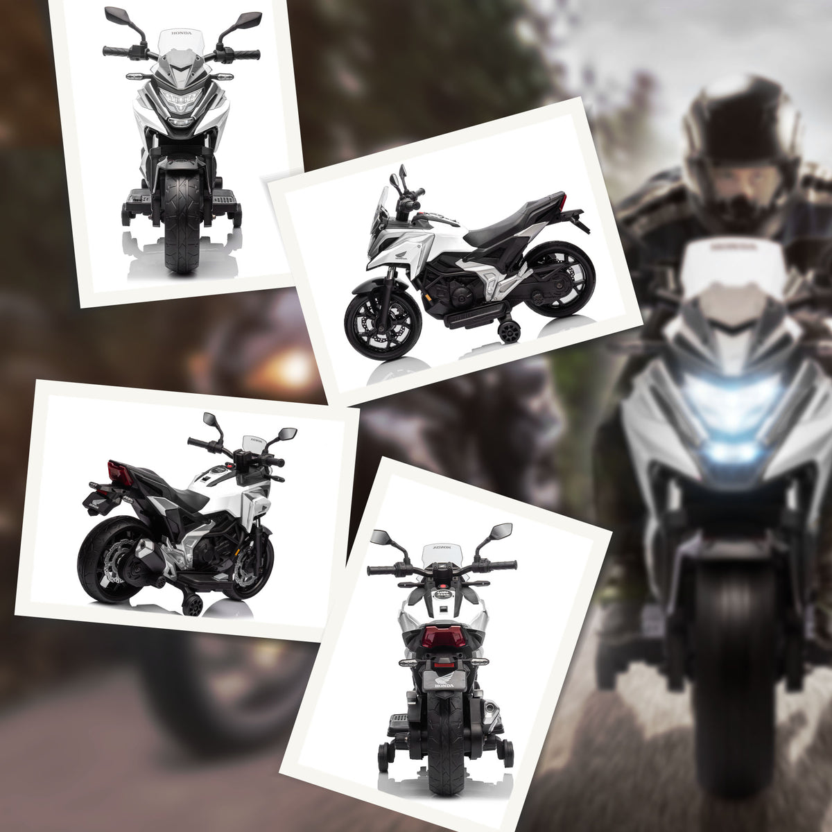Moto électrique pour enfants moto porteur Honda pour enfants 3 à 6 ans avec musique, phares blanc