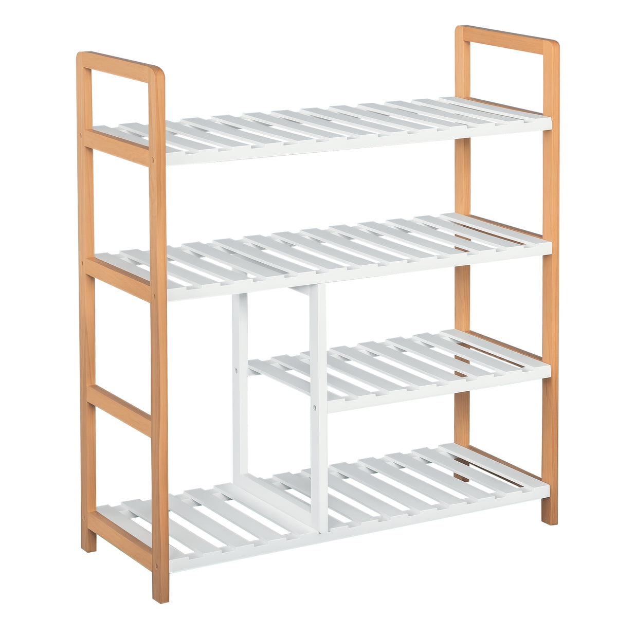 Etagère à Chaussures - étagère de Rangement - Meuble Chaussures 4 Niveaux Bois de pin étagères à Lattes MDF Blanc
