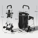 Chariot de courses pliable caddie de courses portable à roulettes avec siège pliable, sac amovible, 46x59,5x97cm, noir
