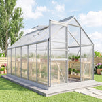 Serre de jardin 7,1 m² en aluminium polycarbonate avec fondation, 190 x 375 x 199 cm, serre avec fenêtre
