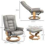 Poltrona relax reclinabile con poggiapiedi, girevole, struttura in legno, rivestimento sintetico grigio
