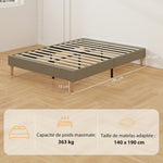 Cadre de lit 140 x 190 cm avec sommier à lattes en bois, lit double rembourré en velours côtelé, gris