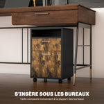 Caisson de bureau à roulettes avec tiroir placard niche pour documents et dossier suspendu 40 x 35 x 60 cm brun rustique