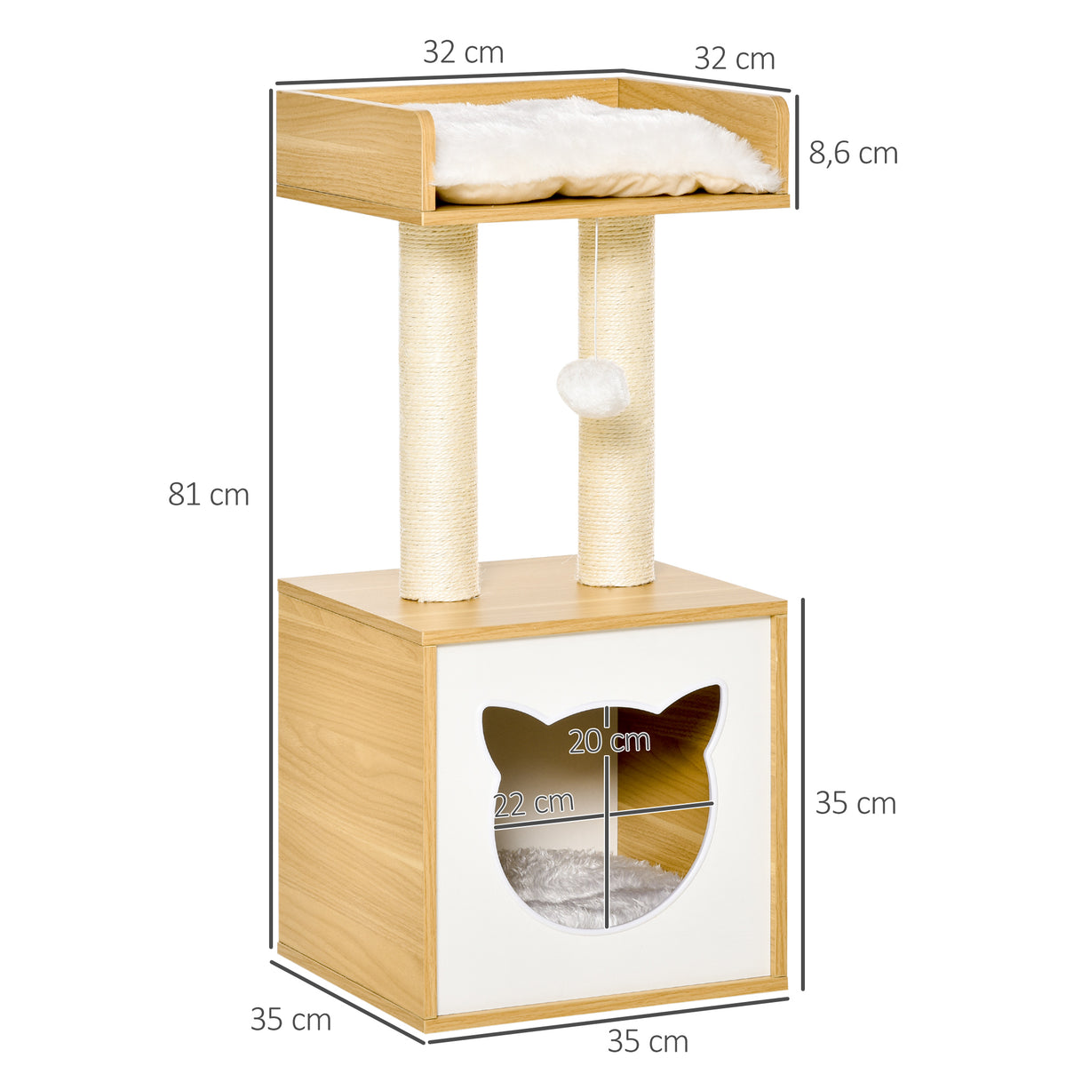Arbre à chat griffoir pour chat arbre à grimper niche maison pour chat plate-forme supérieure balle suspendue hauteur 81 cm