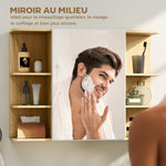 Armoire murale salle de bain avec miroir, meuble salle de bain avec étagères ouvertes, 80 x 20 x 59 cm, bois naturel