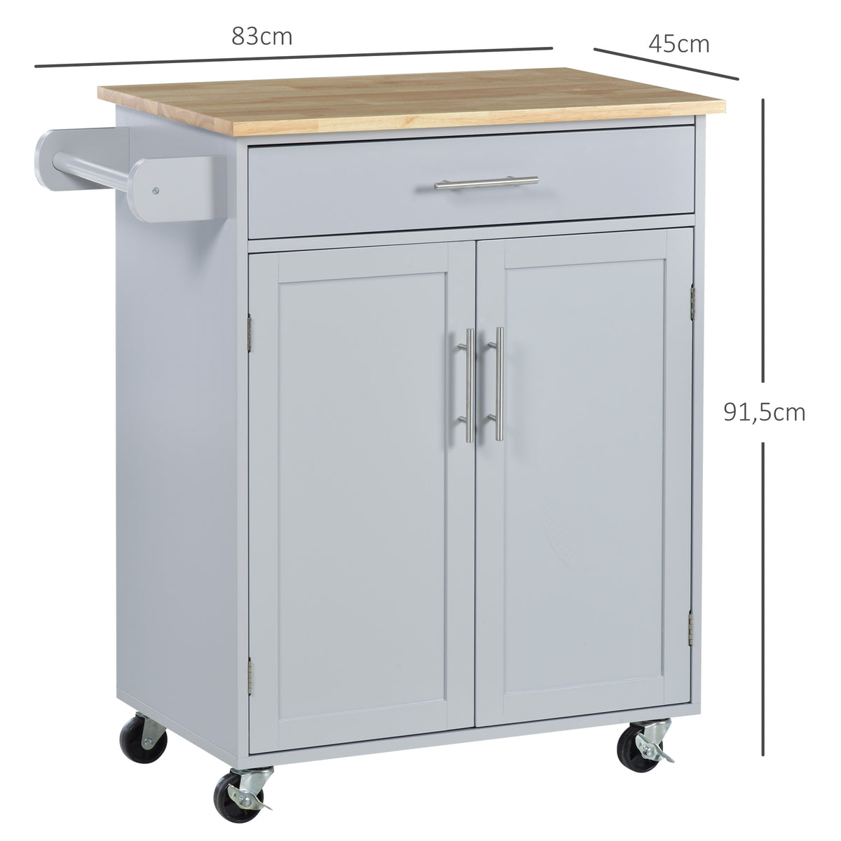 Carrito de cocina con ruedas, carrito de servicio, isla de cocina con cajón, armario y toallero - gris