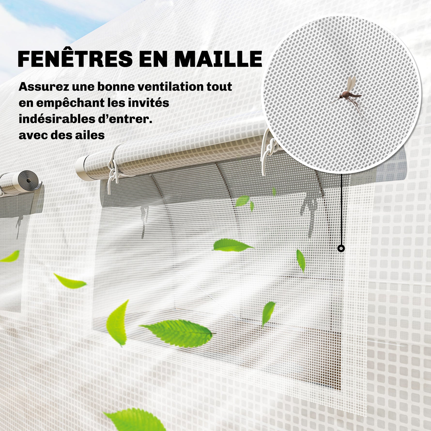 Serre Tunnel de Jardin 18m², Serre de Jardin Tunnel avec Porte et 12 Fenêtres avec Moustiquaires, 295x597x200cm, Blanc