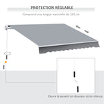 Store banne manuel rétractable 395 x 245 cm store exterieur terrasse avec manivelle, angle réglable 45°-85°