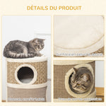 Tonneau à Gratter pour Chat, Arbre à Chat Sisal Naturel et Herbiers Marins Recouvert de Peluche, 37,5 x 37,5 x 70 cm, Kaki et Café