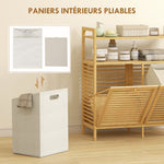 Meuble salle de bain en bambou, armoire salle de bain avec 2 paniers à linge et 2 étagères, 82x33x88cm, bois naturel