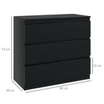 Commode 3 tiroirs, Meuble de rangement épuré pour chambre, intérieur, 80l x 39P x 73H cm