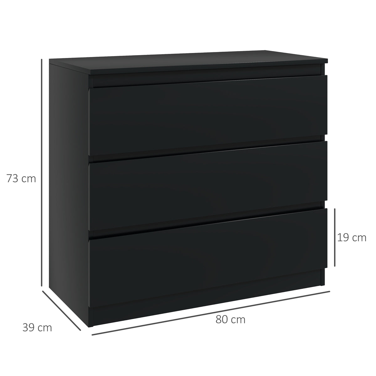 Commode 3 tiroirs, Meuble de rangement épuré pour chambre, intérieur, 80l x 39P x 73H cm
