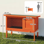 Clapier Lapin Extérieur en Bois, Toit Ouvrable en Asphalt et Plateau Coulissant, Design Surélevé, 90x45x65cm, Orange