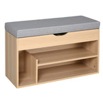 Scarpiera a panca con 2 ripiani, vano a giorno + contenitore integrato con cuscino beige grigio