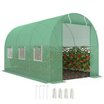 Serre de Jardin Tunnel Surface Sol 7m² 3,5L x 2l x 2H m châssis Tubulaire renforcé Porte zippée 6 fenêtres enroulables Vert