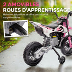 Moto électrique pour enfant moto cross pour enfants de 3 à 6 ans 2 moteurs 12V vitesse 5 km/h 109,5x60x72,5cm rose