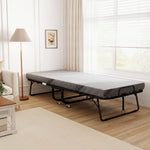 Lit pliant 1 personne 200 x 90 cm avec matelas, lit d'appoint pliable et portable sur roulettes, cadre en acier, blanc