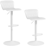 Lot de 2 tabourets de bar, chaises de bar réglable en hauteur, dossier et repose-pieds, 38,5x40x76,5-97,5cm, blanc