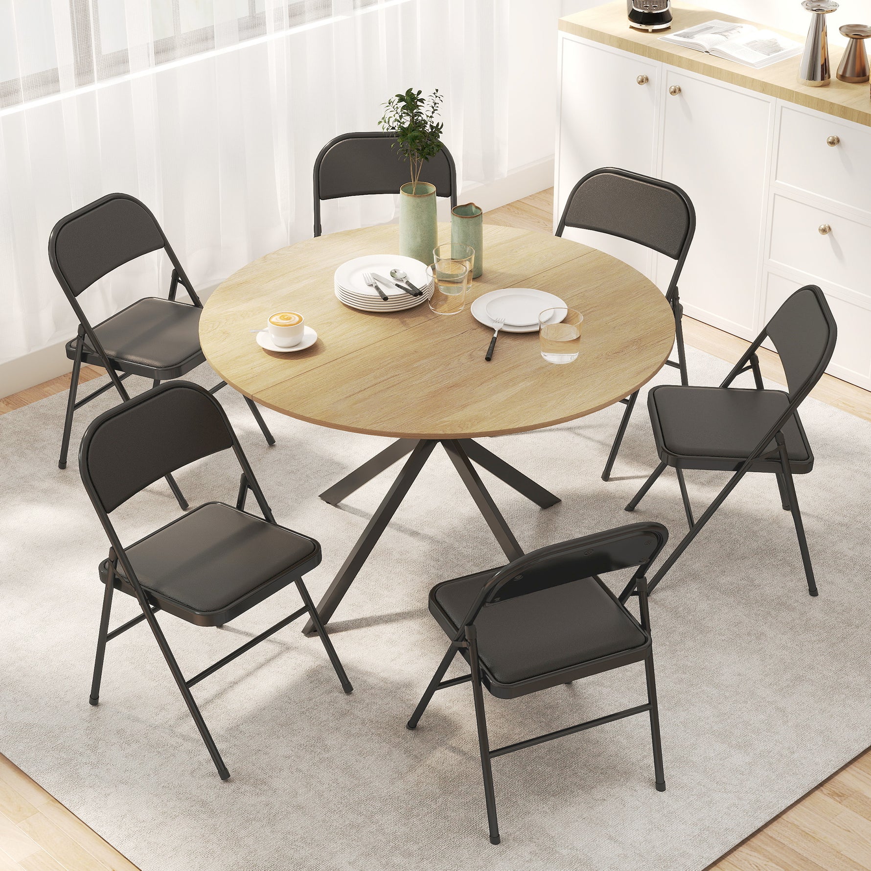 Lot de 6 chaises pliantes chaises de salle à manger portables cadre en acier 45 x 46 x 78 cm noir