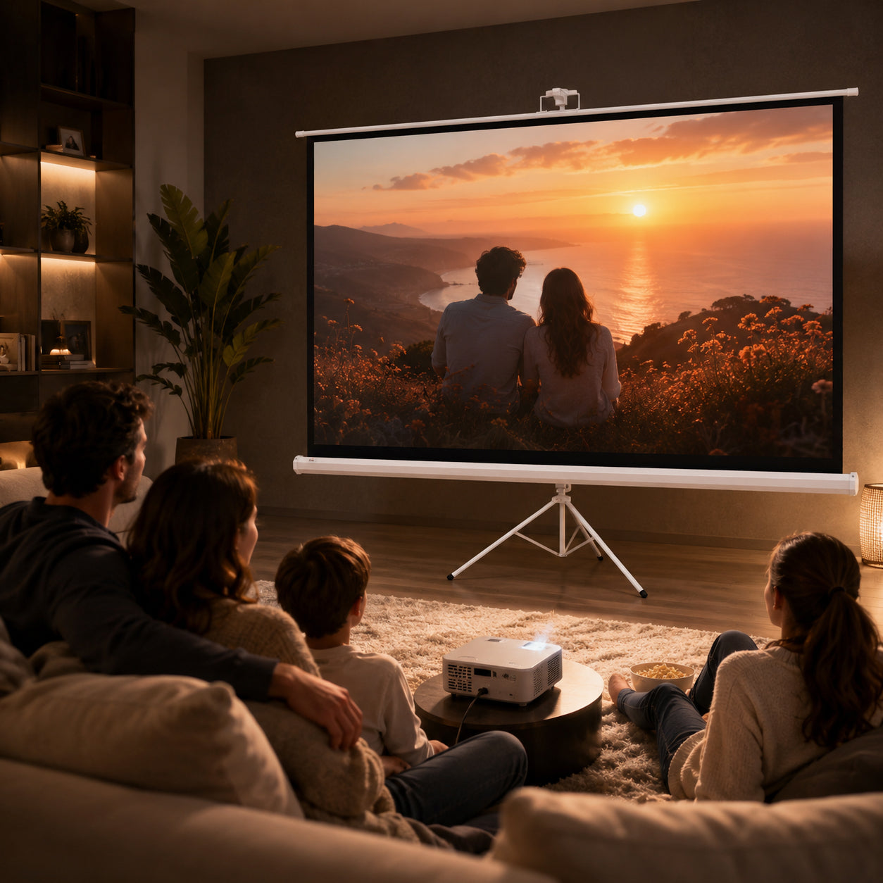 Écran de projection 100 pouces avec support trépied hauteur réglable, écran 4K HD 16:9
