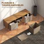 Meuble TV bas sur pieds style contemporain avec 2 tiroirs en tissu dim. 110L x 29l x 46,5H cm - passe-câbles - MDF