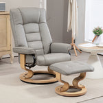 Poltrona relax reclinabile con poggiapiedi, girevole, struttura in legno, rivestimento sintetico grigio
