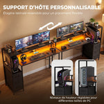 Gaming-Schreibtisch 147 x 47 cm, RGB-Beleuchtung, Steckdosen und USB-Anschlüsse, verstellbare und beidseitig montierbare PC-Halterung, Schwarz