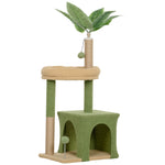 Arbre à chat tour de jeux pour chat avec niche lit griffoirs balles et feuilles artificielles 44 x 30 x 98 cm vert