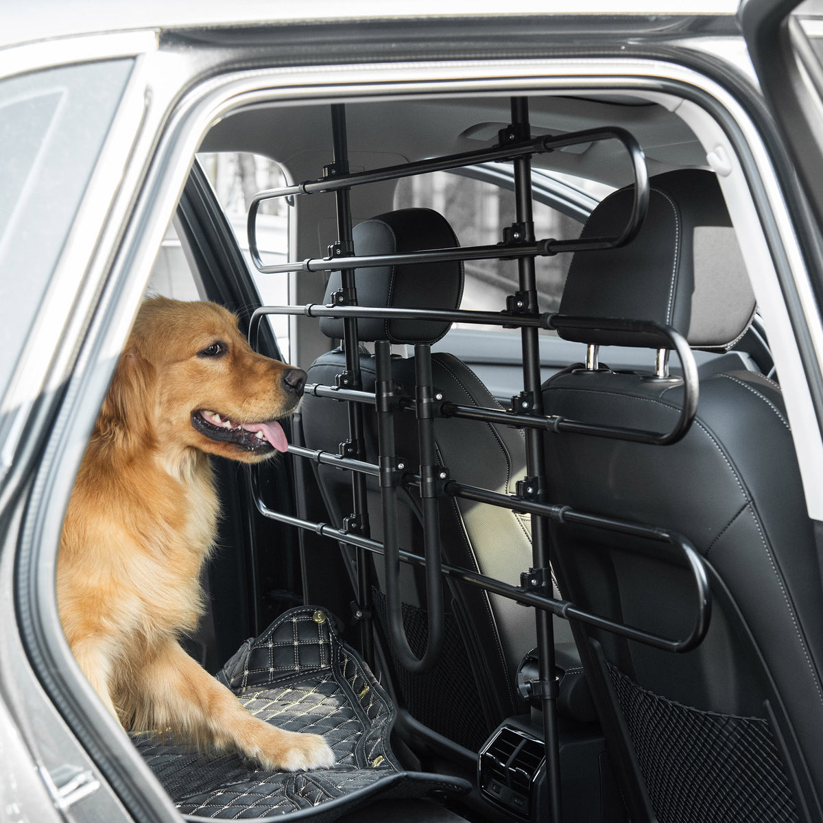Grille de séparation voiture pour chien réglable, largeur : 87-135 cm, hauteur : 85-120 cm, barrière de sécurité universelle en acier, pour coffre de voiture pour chien, noir