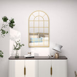 Specchio vetrata ad arco stile industriale finestra a tutto sesto metallo 110 x 65 cm dorato