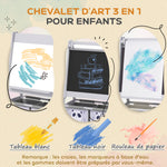 Tableau chevalet enfant ardoise double face tableau à craie rouleau papier 2 paniers 54 x 46,5 x 93 cm gris