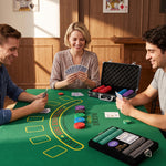 Poker-Koffer 500 Jetons 5 Werte, 2 Kartendecks, Spielmatte, Dealer-Button, Blind, Alu, 31x17x11,5 cm, Schwarz
