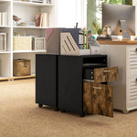 Caisson de bureau à roulettes avec tiroir placard niche pour documents et dossier suspendu 40 x 35 x 60 cm brun rustique