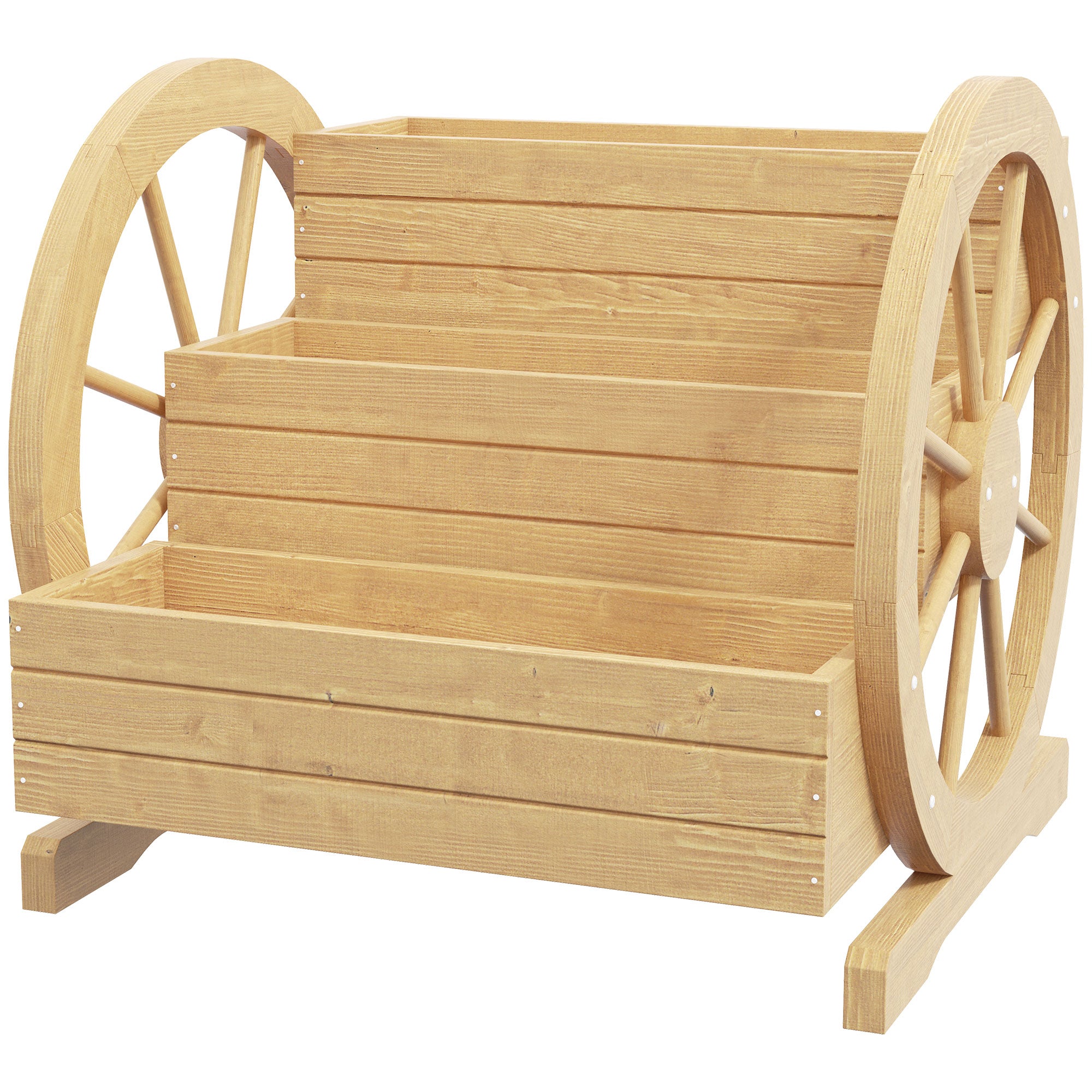 Jardinière sur Pieds carré Potager 3 étages avec 2 roues Charrette Bois Sapin, dim. 62L x 61l x 57H cm