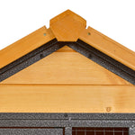 Clapier cage à lapins cottage - niche supérieure avec rampe et enclos extérieur - plateau excrément, fenêtre, 2 portes verrouillables - métal époxy sapin pré-huilé