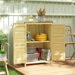Armoire de jardin, armoire extérieure de rangement en bois, plan de travail en métal galvanisé, 71,5x39x95cm, naturel