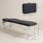 Inklapbare 3-zone massagetafel, draagvermogen 225 kg, afgeronde hoeken, hoogte 61-84 cm, 215x81 cm, zwart