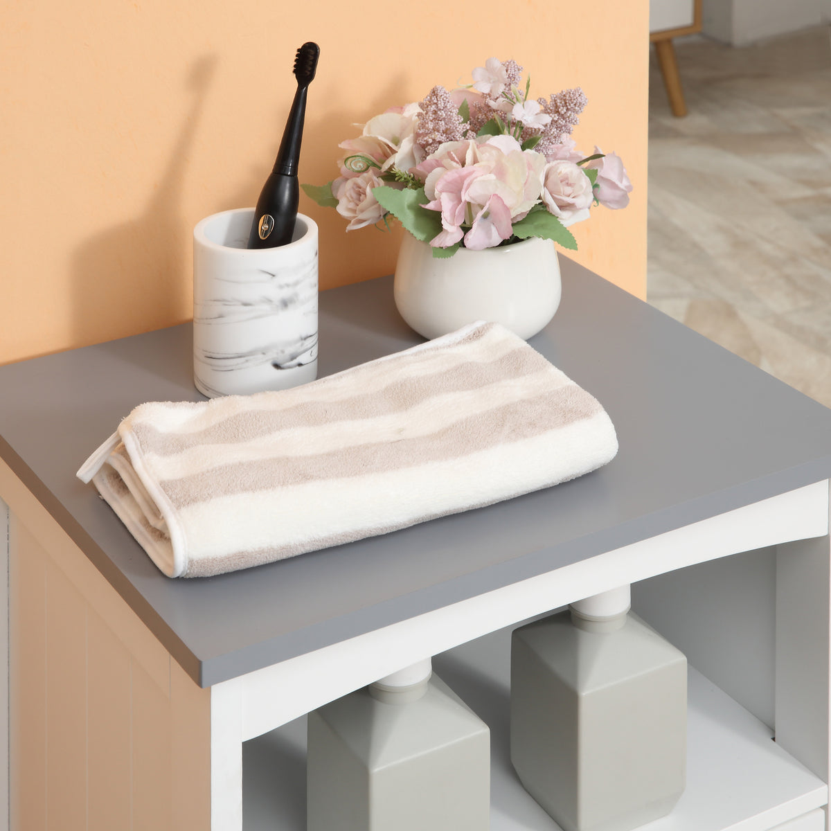 Meuble de salle de bain sur pied meuble de rangement avec 3 tiroirs et 1 niche 40 x 33 x 80 cm blanc