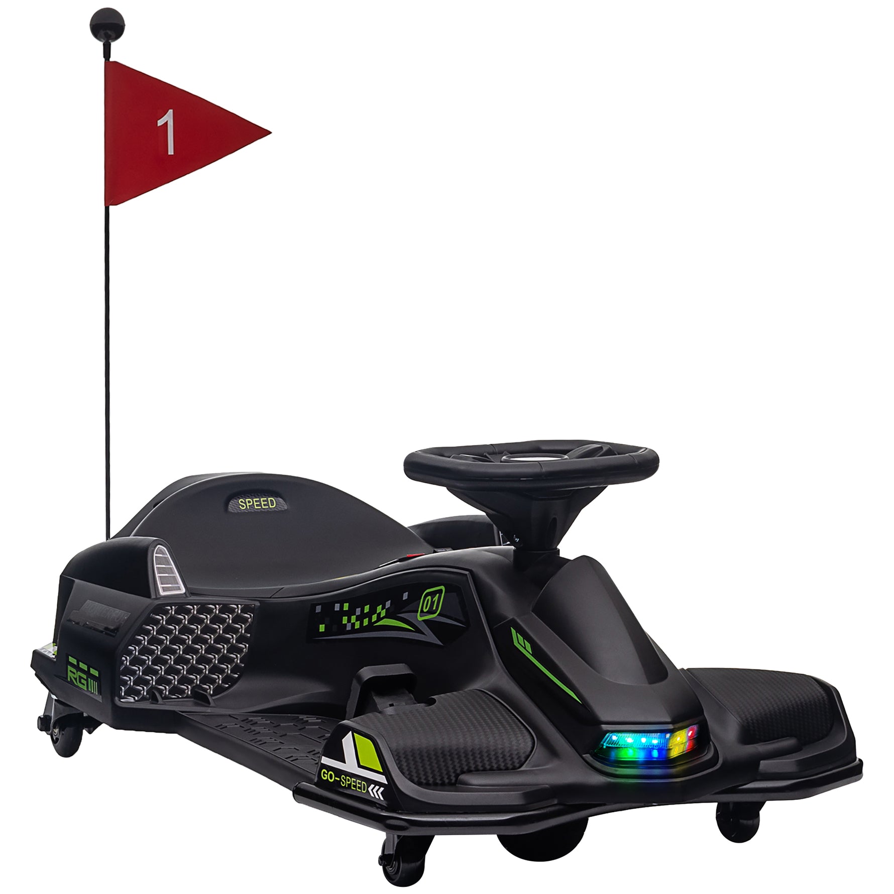 Kart électrique pour enfant 12V, karting enfant, vitesse réglable 3-8 km/h, mode de dérive, 90 x 53 x 99 cm, noir