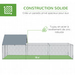 Enclos poulailler parc grillagé extérieur 18 m² chenil volière espace couvert acier galvanisé 6 x 3 x 1,95 m-3