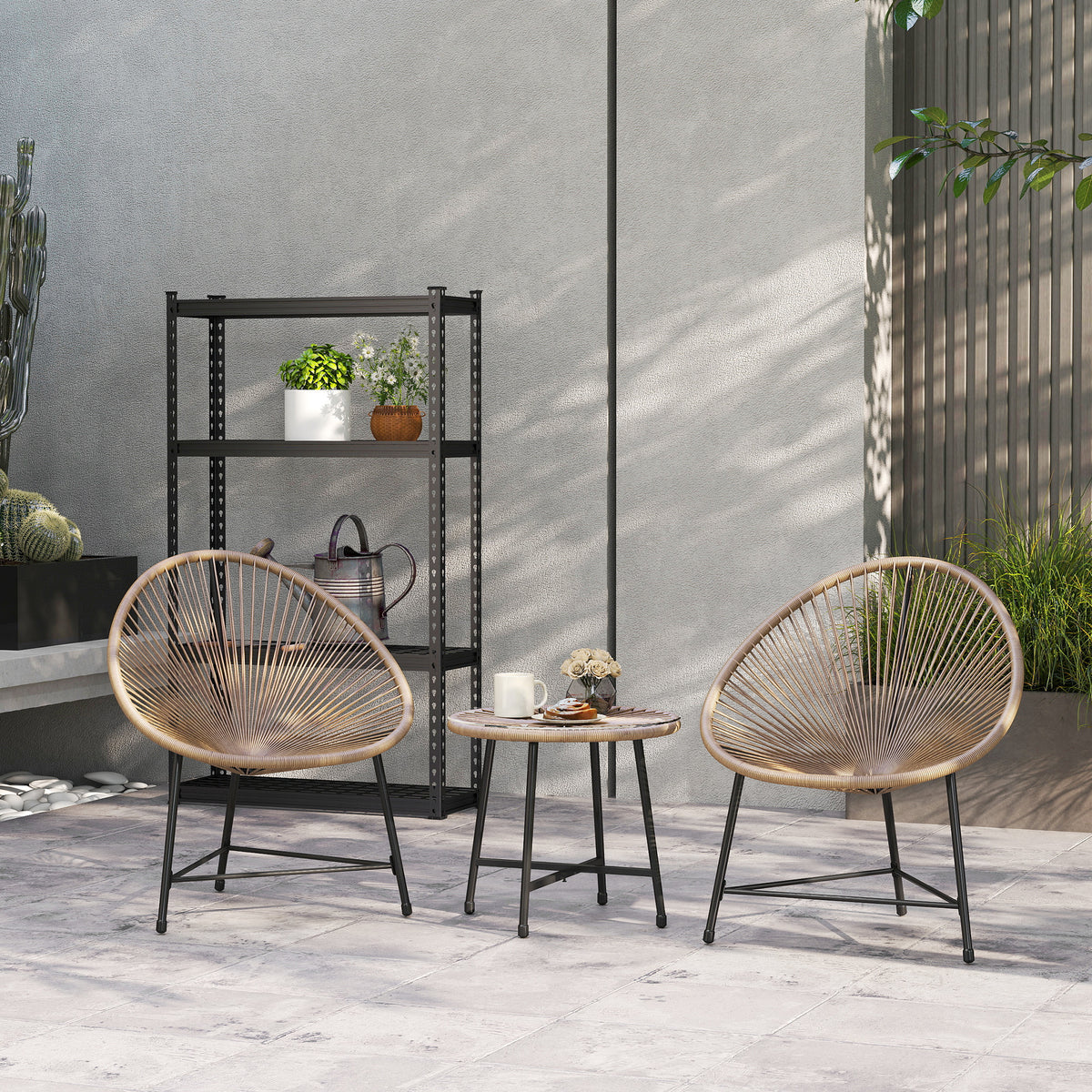 Set de jardín exterior de ratán sintético para 2 personas, tablero de vidrio templado, para balcón, terraza o patio, natural