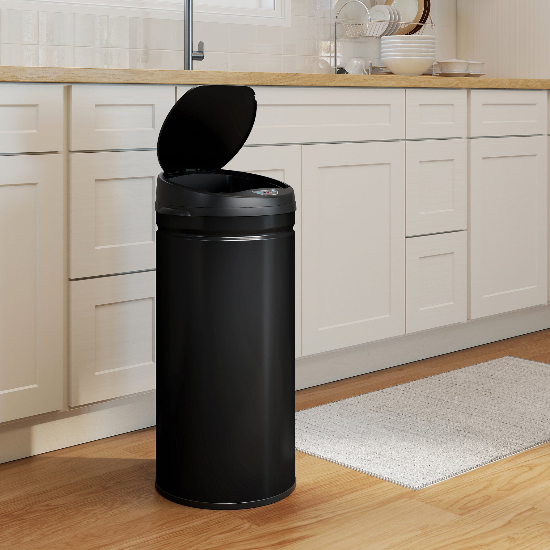 Poubelle cuisine automatique 42L acier inoxydable, poubelle à couvercle à fermeture en douceur, 30,5x30,5x68cm, noir