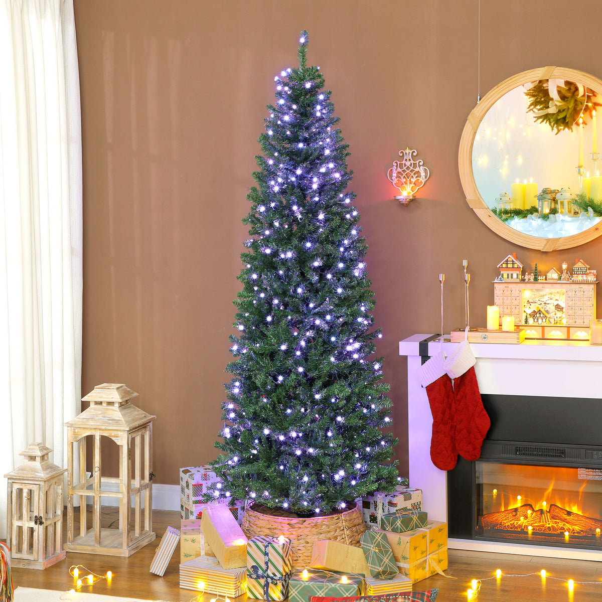 Sapin de Noël artificiel 180 cm, arbre de Noël, lumières LED synchronisées colorées et télécommande, 899 pointes, vert