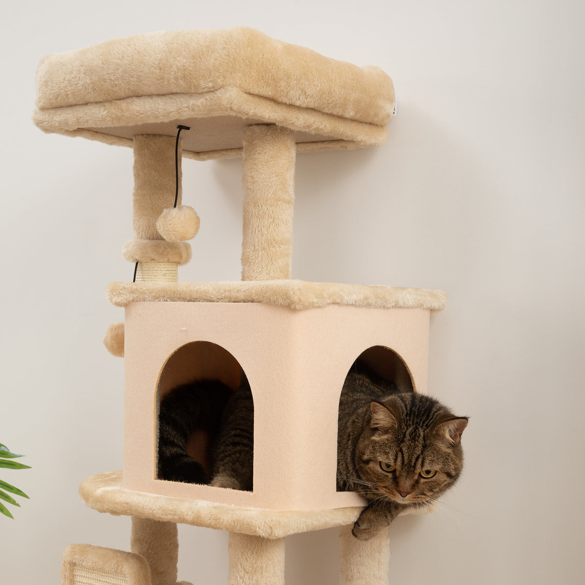 Arbre à Chat, Tour de Jeux, Hauteur de 104 cm, avec Lit, Maison, Brosse de Toilettage, 44l x 34P x 104H cm, Beige