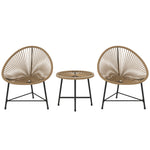 Set de jardín exterior de ratán sintético para 2 personas, tablero de vidrio templado, para balcón, terraza o patio, natural