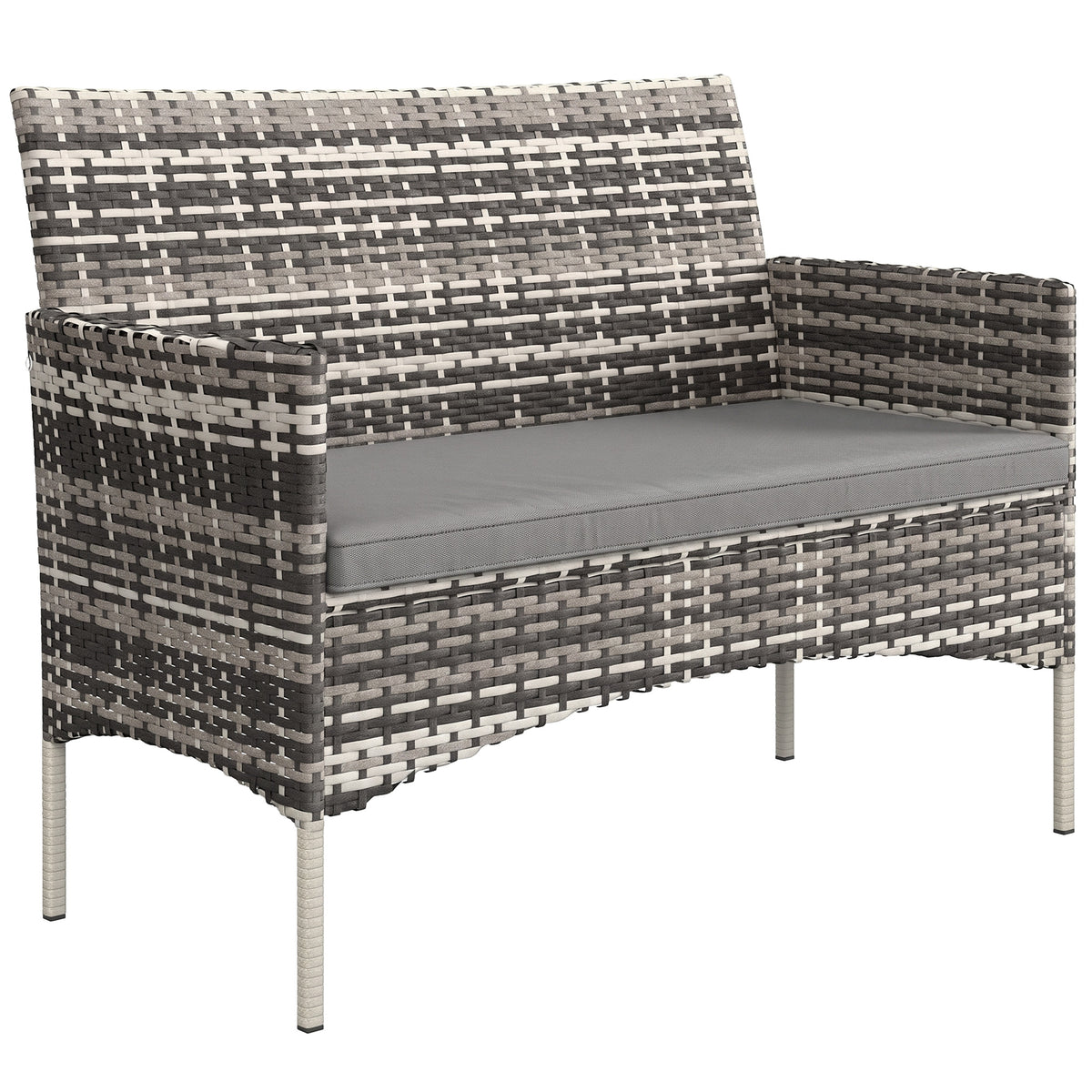 Canapé de jardin 2 places en résine tressée avec coussins canapé d'extérieur avec accoudoirs 115 x 63 x 85 cm gris clair