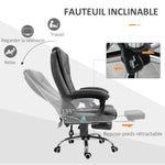Fauteuil de bureau massant chauffant hauteur réglable dossier inclinable repose-pied + coussin lombaires intégrés