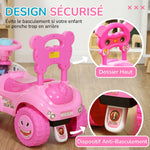 Voiture Porteur pour Enfants, Véhicule à Pousser avec Klaxon, Lumières, Musique, Volant, Rangement Sous le Siège, Rose