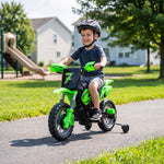 Elektro-Motorrad für Kinder 12 V, Höchstgeschwindigkeit 3 km/h, Lithium-Batterie, Doppelmotor, Hinterradfederung, Grün
